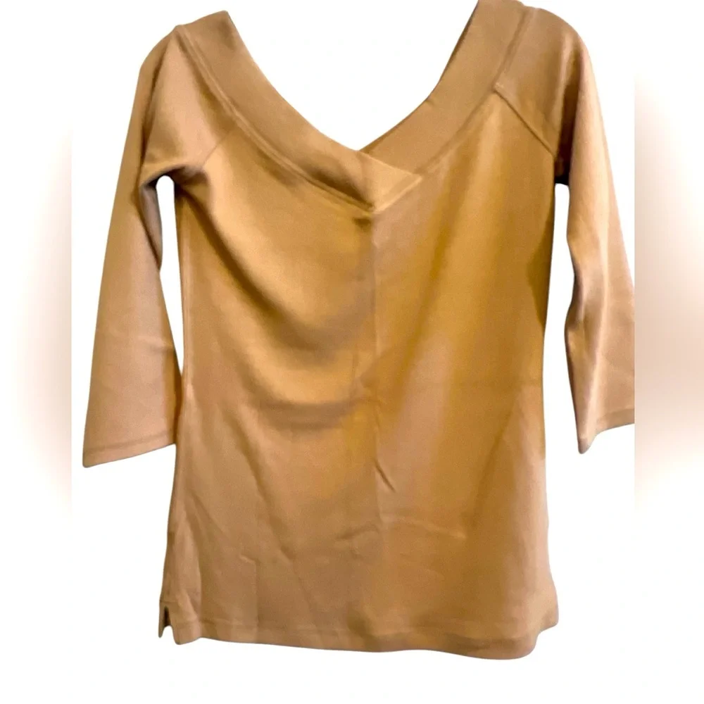 Free People Camel Color Double V Neck Top Size Large NEW
